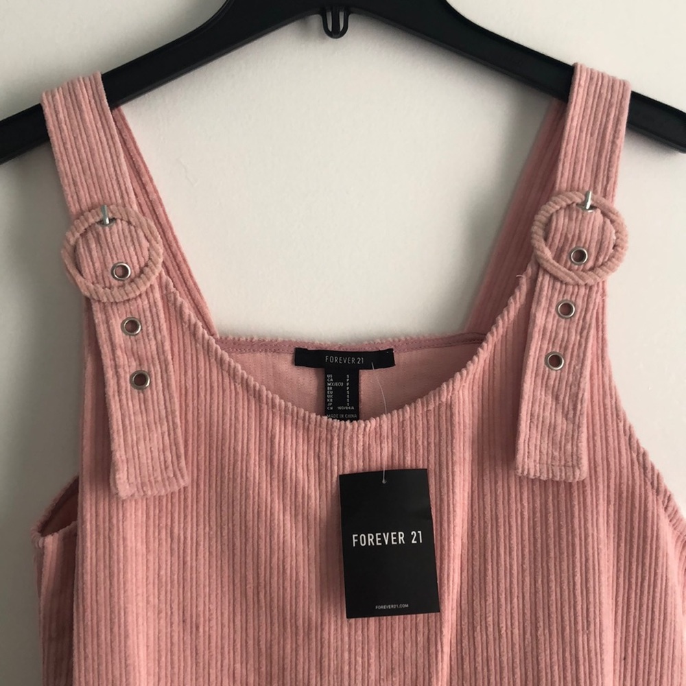 NWT FOREVER 21 pink velvet overall dress - Picture 2 of 3
